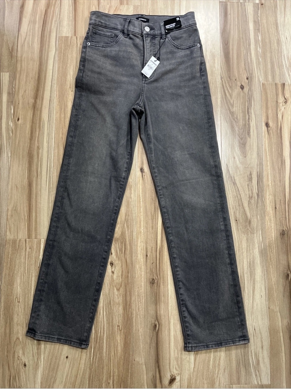 Express Gray Denim Jeans with Black Logo Patch